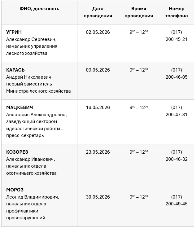 График прямых телефонных линий, проводимых в мае 2026г.